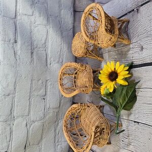 Vintage Doll Furniture 4 Piece Natural Wicker Set: Couch Chairs Table
